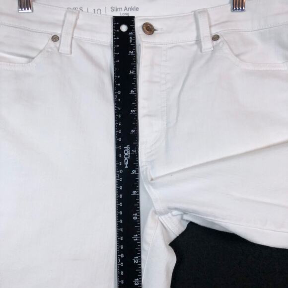 Talbots Womens Jeans White Flawless 5 Pocket Mid Rise Slim Ankle Stretch 10 Long - Picture 7 of 12